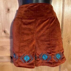Embroidered Burnt Orange Velvet Shorts